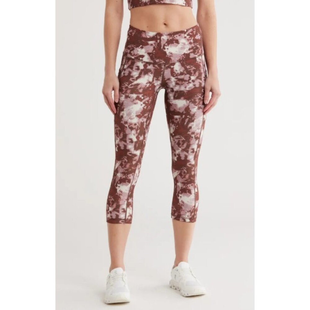 Zella Crop Lite Perform High Waist Coloreful Printed Capri Leggings Sz L New